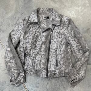 Kut From The Kloth Women Snakeskin Animal Print Zip-Up Moto Biker Jacket L